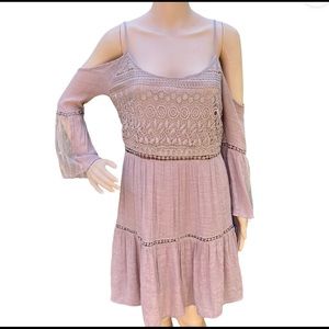Vivid Importers Crochet Lace Tunic Dress Boho Cold Shoulder